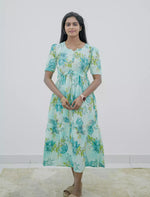 Rayon Floral Puff Sleeve Maxi Frock with Front Tie | Mangai Nighties