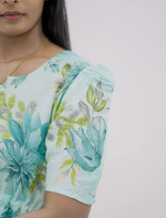 Rayon Floral Puff Sleeve Maxi Frock with Front Tie | Mangai Nighties
