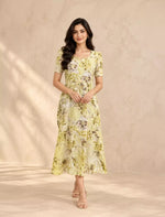 Rayon Floral Puff Sleeve Maxi Frock with Gathering Front Tie | Mangai Nighties