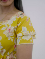 Rayon Floral Foil Print Double Layer Sleeve Maxi with Side Pocket | Mangai Nighties