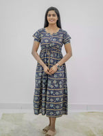 Rayon Foil Print Double Layer Sleeve Maxi Frock | Mangai Nighties