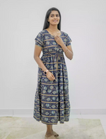 Rayon Foil Print Double Layer Sleeve Maxi Frock | Mangai Nighties
