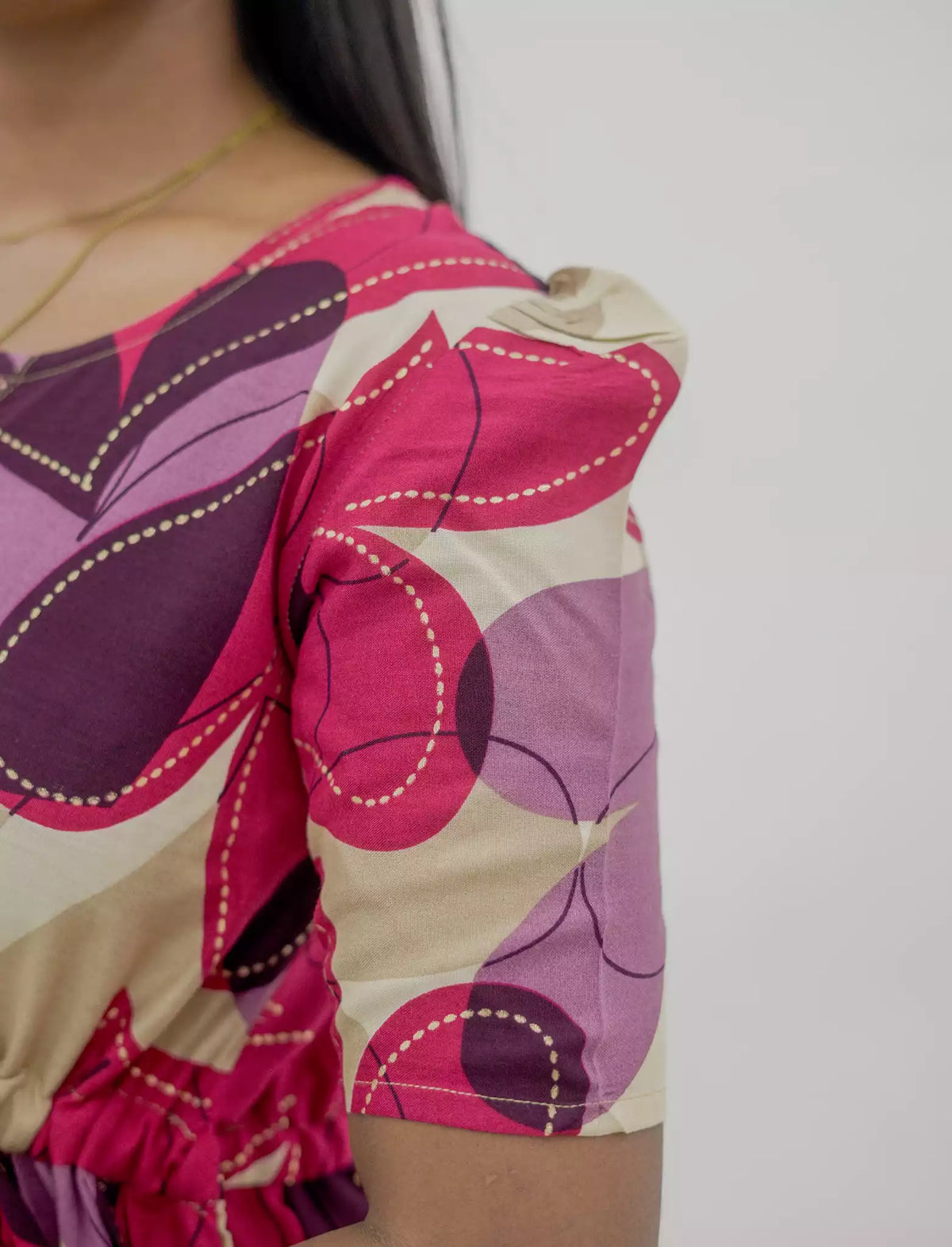 Rayon Puff Sleeve Foil Print Maxi Frock with Front Tie | Mangai Nighties