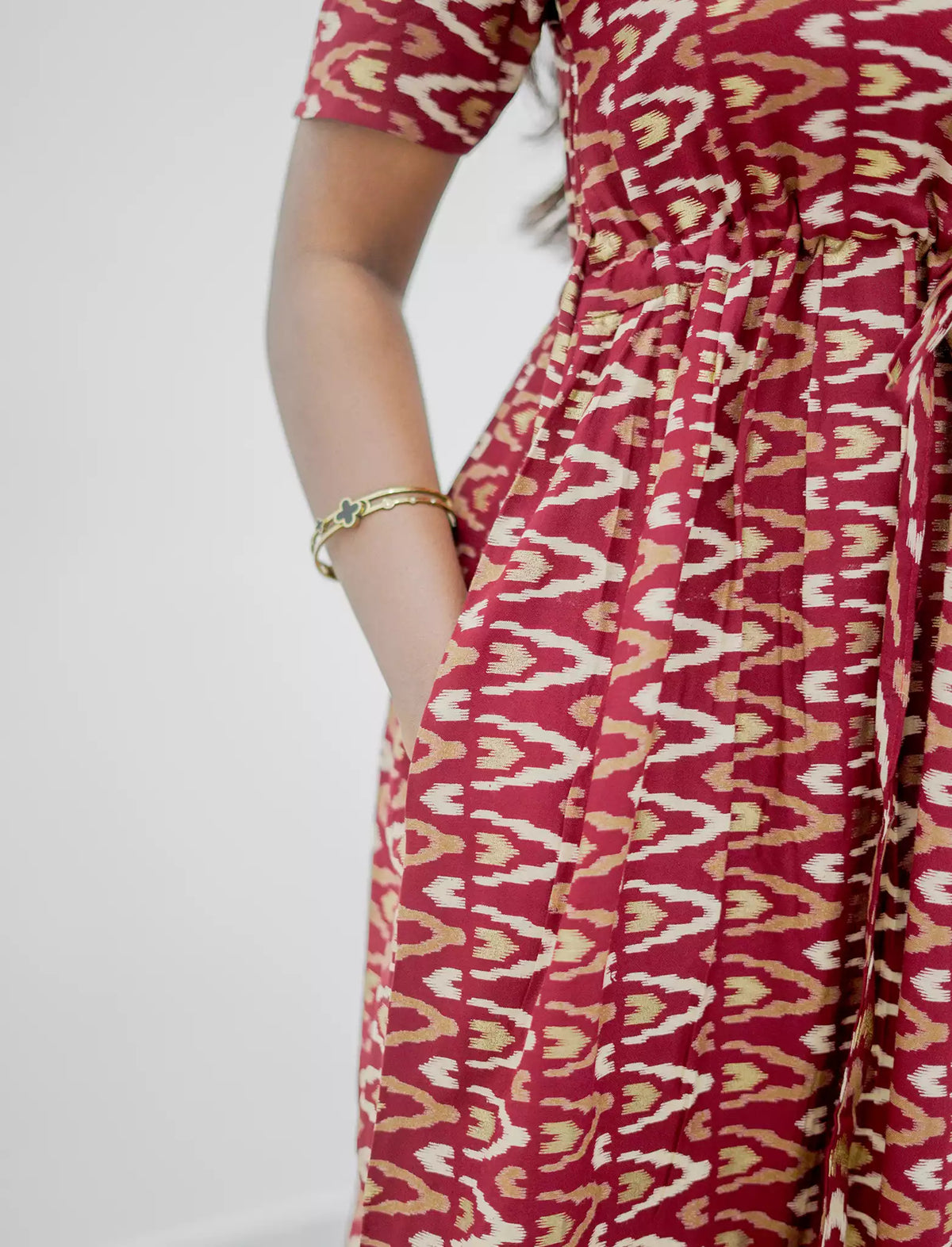 Rayon Foil Print Puff Sleeve Front Tie Gathering Maxi Frock | Mangai Nighties