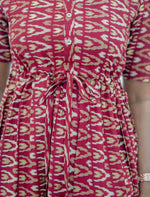 Rayon Foil Print Puff Sleeve Front Tie Gathering Maxi Frock | Mangai Nighties