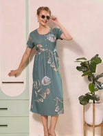 Floral Print Regular Sleeve Button Maxi Styling with Pocket | Mangai Nighties