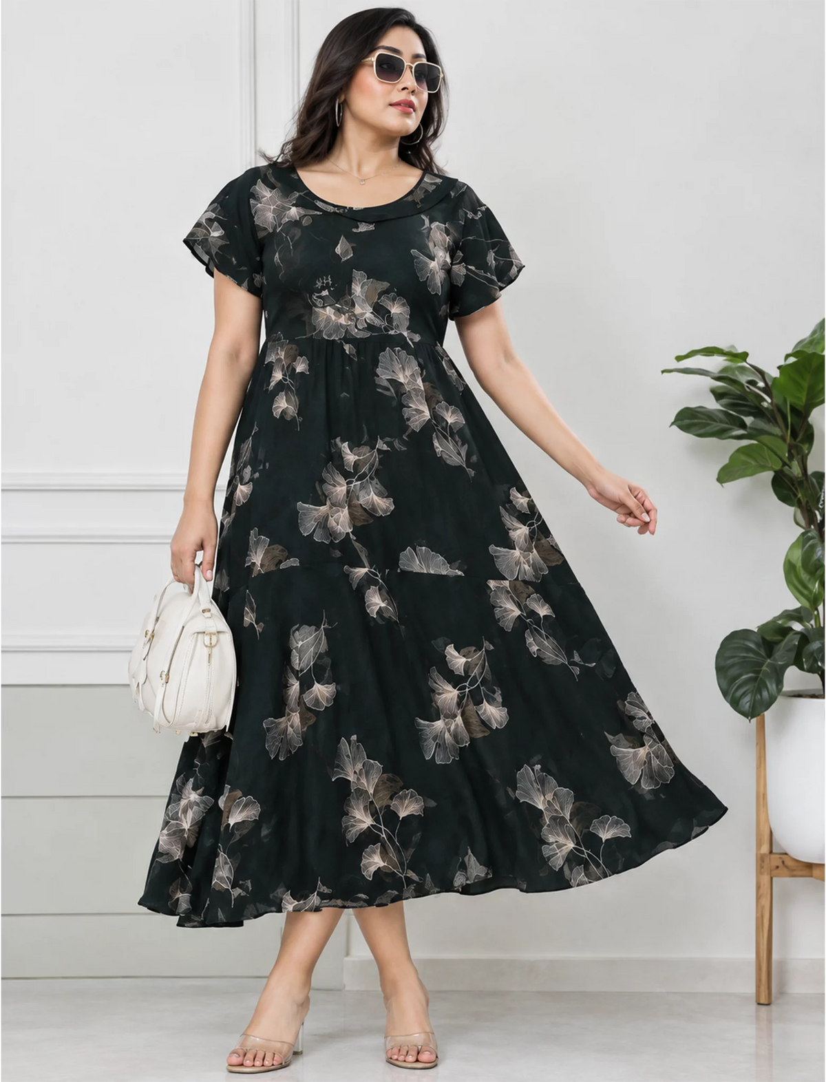 Floral Print Petal Sleeve Maxi with Side Pocket | Mangai Nighties