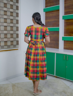 Rayon Vibrant Multicolour Madras Checks Maxi Frock with Back Tie Rope - Mangai Nighties