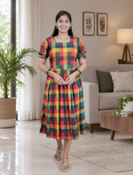 Rayon Vibrant Multicolour Madras Checks Maxi Frock with Back Tie Rope - Mangai Nighties