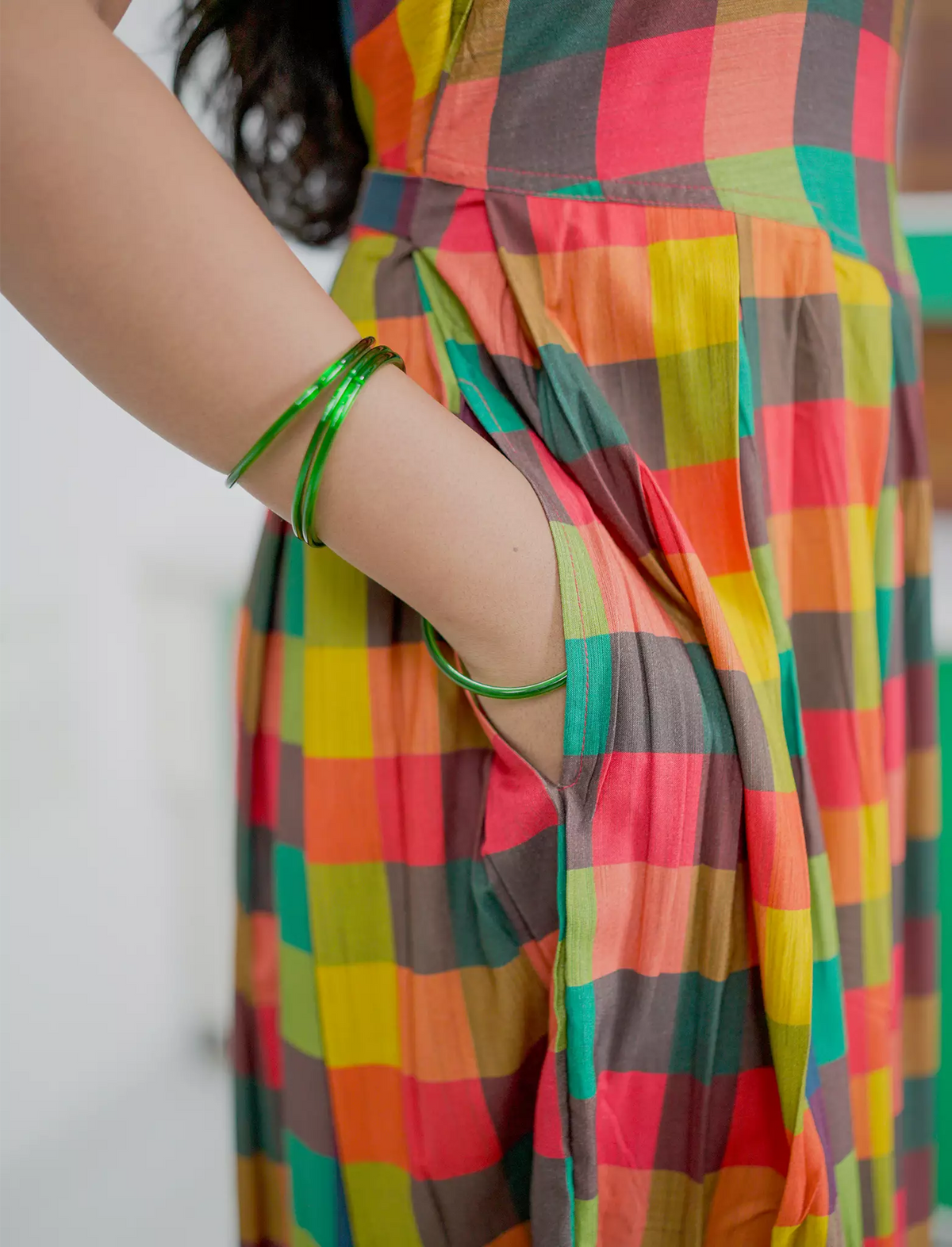 Rayon Vibrant Multicolour Madras Checks Maxi Frock with Back Tie Rope - Mangai Nighties