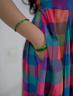 Rayon Rainbow Madras Checks Maxi Frock with Puff Sleeve - Mangai Nighties