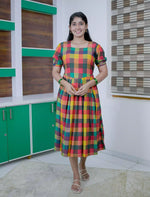 Rayon Vibrant Multicolour Madras Checks Maxi Frock with Back Tie Rope - Mangai Nighties