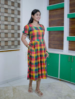 Rayon Vibrant Multicolour Madras Checks Maxi Frock with Back Tie Rope - Mangai Nighties