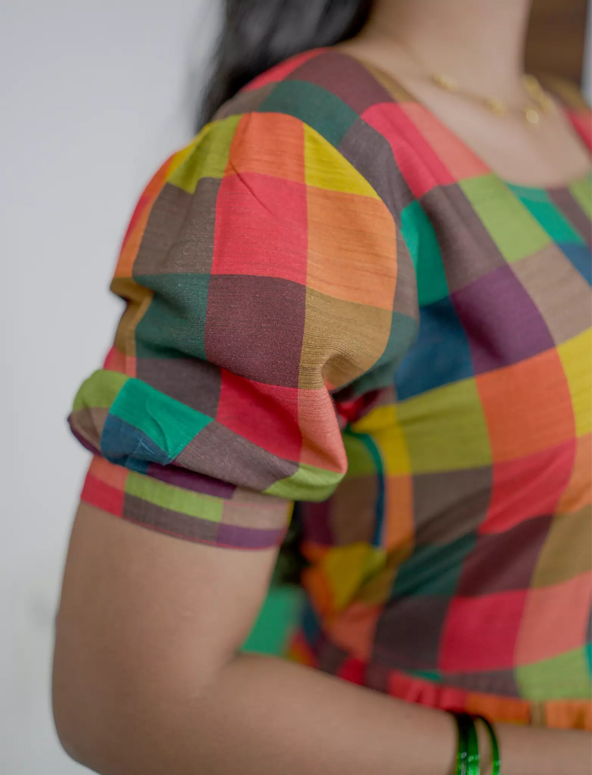 Rayon Vibrant Multicolour Madras Checks Maxi Frock with Back Tie Rope - Mangai Nighties