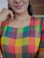 Rayon Vibrant Multicolour Madras Checks Maxi Frock with Back Tie Rope - Mangai Nighties