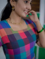 Rayon Rainbow Madras Checks Maxi Frock with Puff Sleeve - Mangai Nighties
