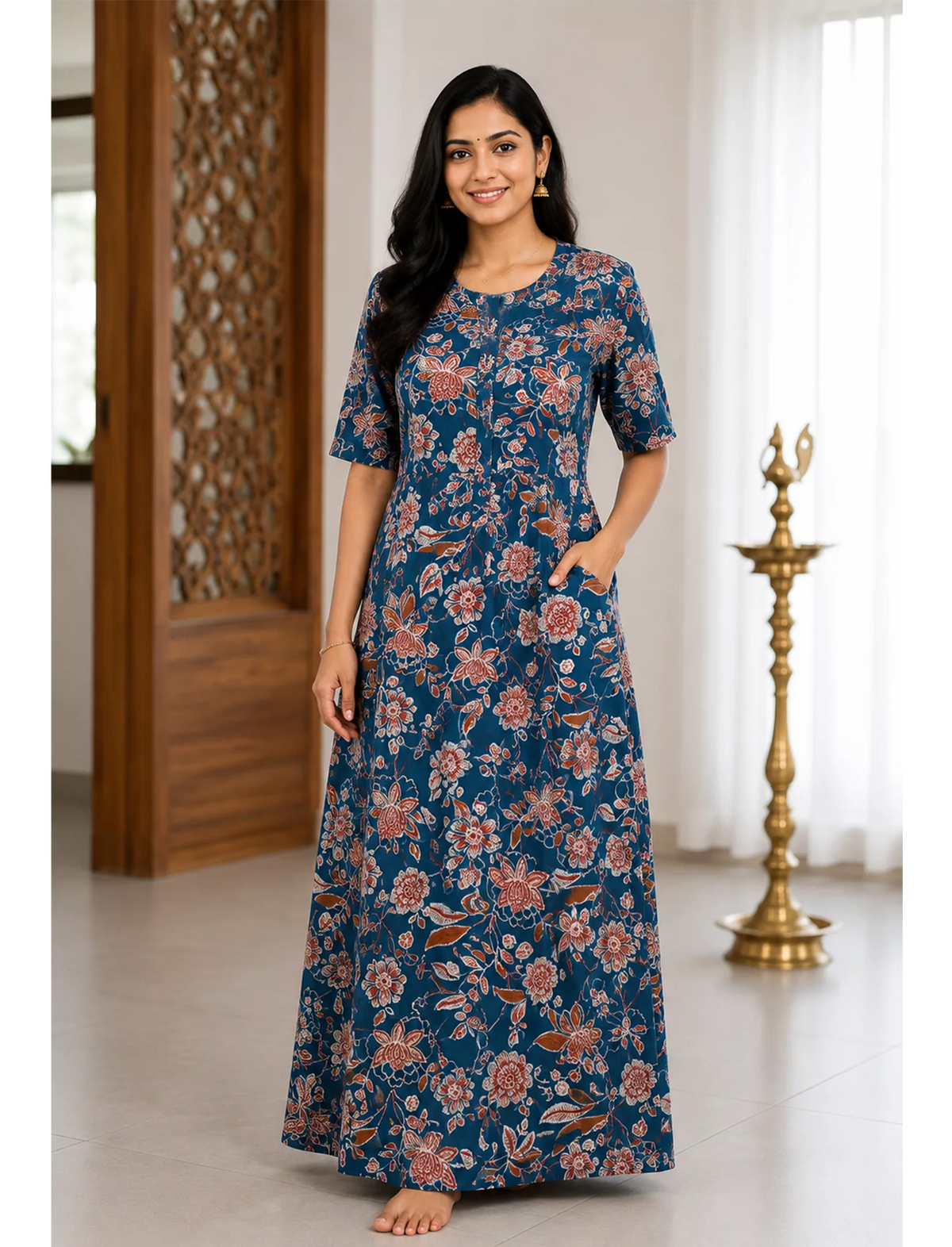 MANGAI Cotton Printed Pleated Model Half Sleeve 3XL Size Shrinkage Free Nighties