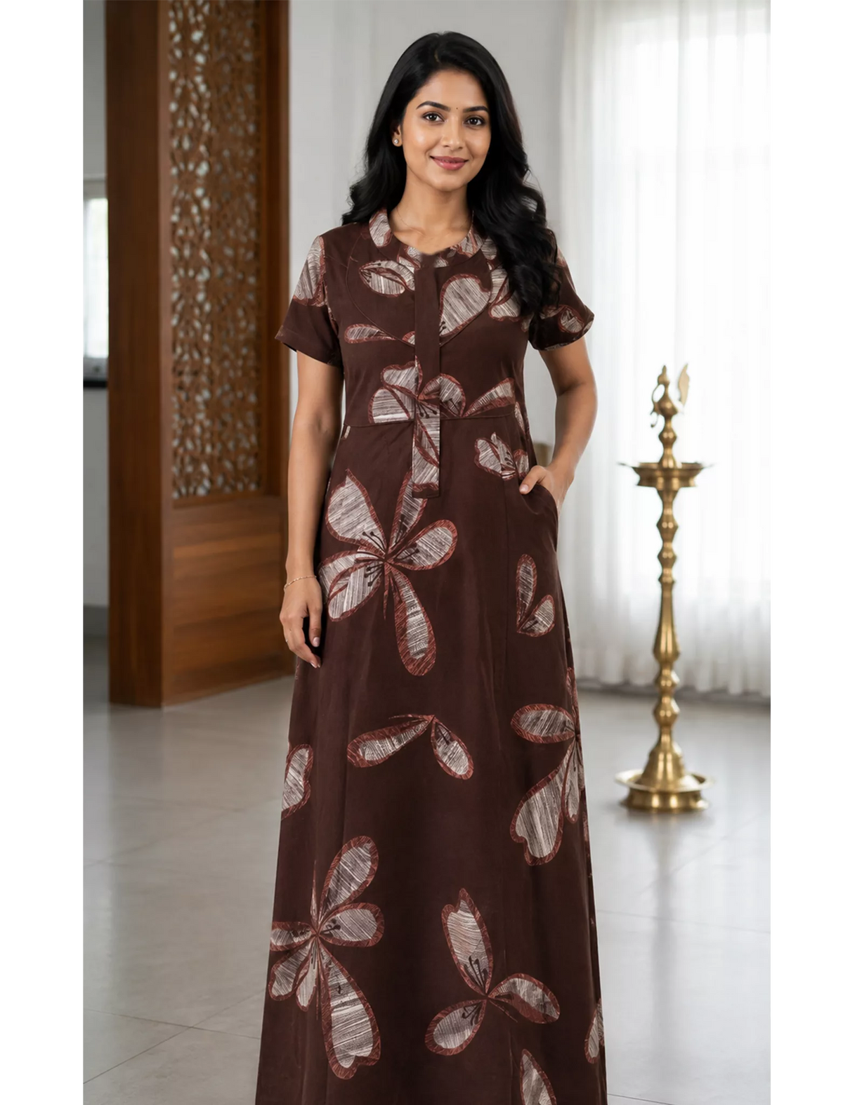 MANGAI Premium Cotton Printed Pleated Model Half Sleeve 3XL Size Nighties - Fancy Neck | With Side Pocket |Shrinkage Free Nighties | Trendy Collection's for Stylish Women's