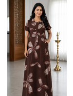 MANGAI Premium Cotton Printed Pleated Model Half Sleeve 3XL Size Nighties - Fancy Neck | With Side Pocket |Shrinkage Free Nighties | Trendy Collection's for Stylish Women's