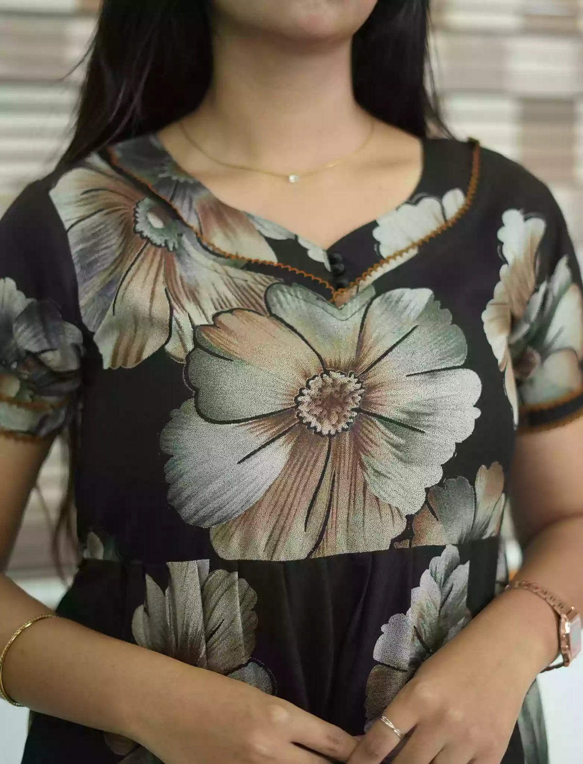 Alpine Floral Print 3 Layer Frock with Back Tie - Mangai Nighties
