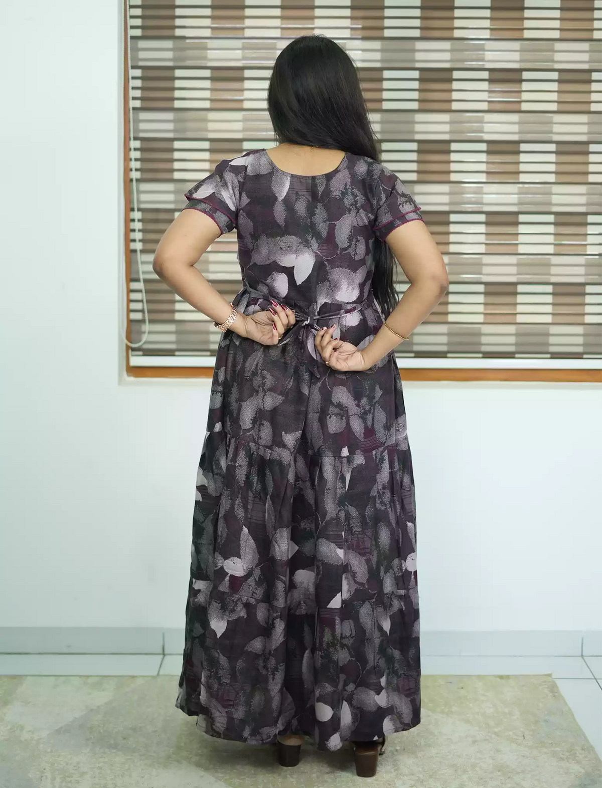 Alpine Abstract Leaf Print 3 Layer Frock - Mangai Nighties