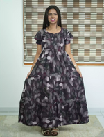 Alpine Abstract Leaf Print 3 Layer Frock - Mangai Nighties
