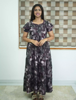 Alpine Abstract Leaf Print 3 Layer Frock - Mangai Nighties