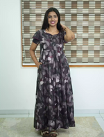 Alpine Abstract Leaf Print 3 Layer Frock - Mangai Nighties