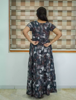Alpine Abstract Leaf Print 3 Layer Frock - Mangai Nighties