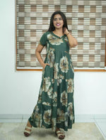 Alpine Floral Print 3 Layer Frock with Back Tie - Mangai Nighties