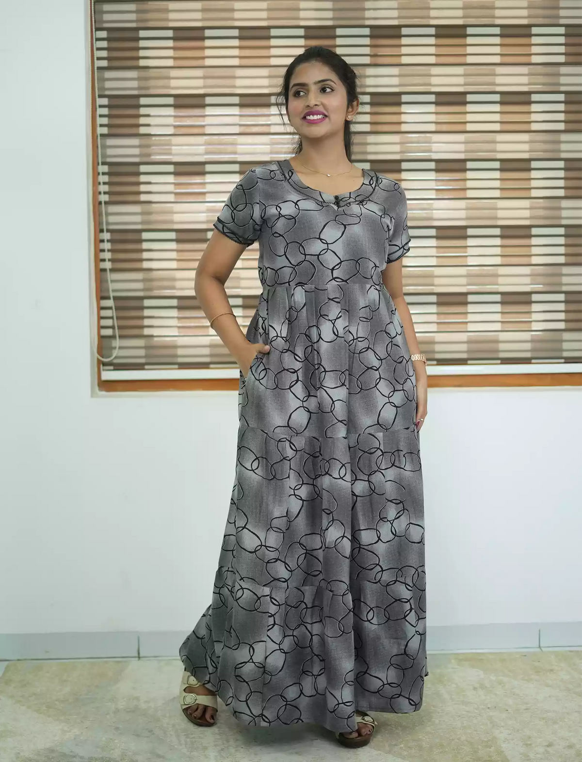 Alpine Contemporary Print 3 Layer Frock - Mangai Nighties