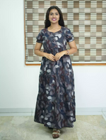 Alpine Abstract Leaf Print 3 Layer Frock - Mangai Nighties