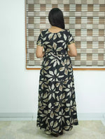 Alpine Tropical Leaf Print 3 Layer Frock with Back Tie - Mangai Nighties