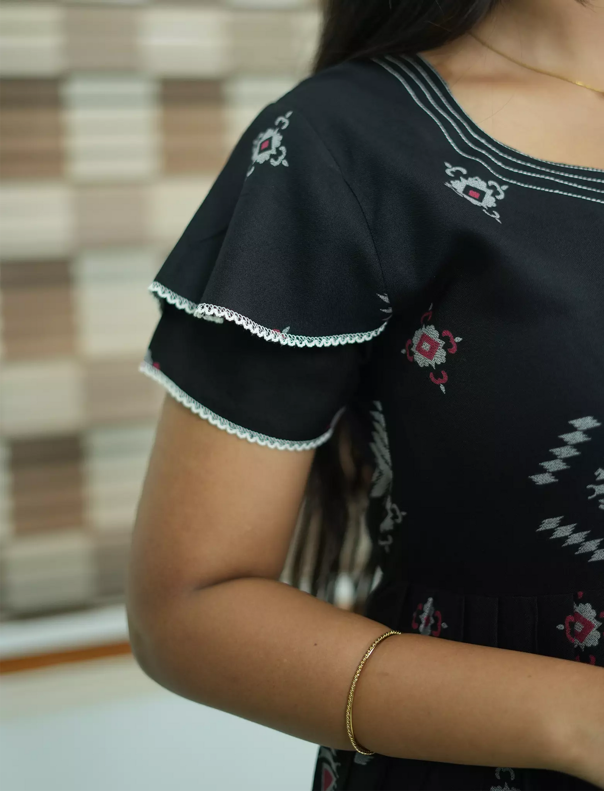 Alpine Geometric Print 3 Layer Frock - Mangai Nighties