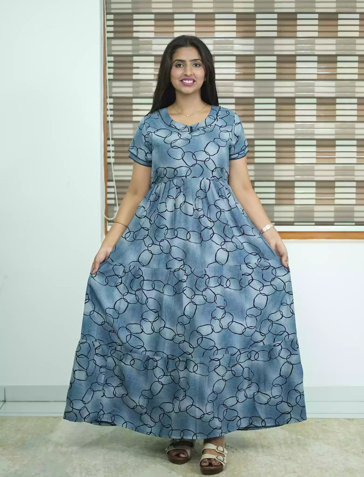 Alpine Contemporary Print 3 Layer Frock - Mangai Nighties