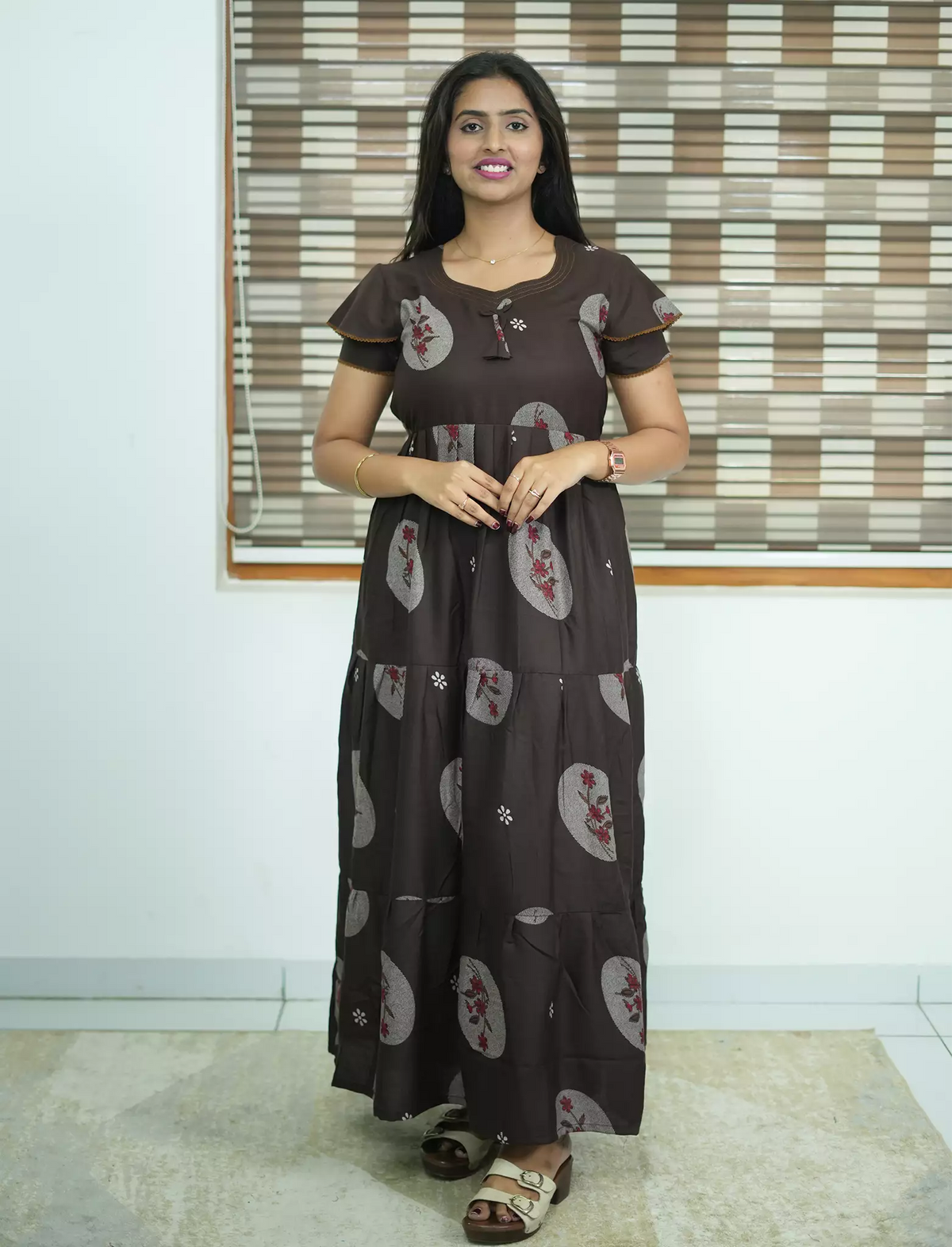 Alpine Circular Floral Print 3 Layer Frock - Mangai Nighties