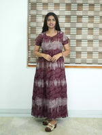 Alpine Leaf Print 3 Layer Frock | Back Tie - Mangai Nighties