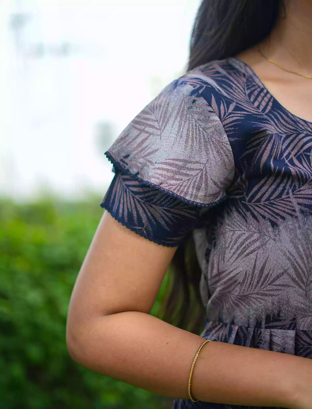 Alpine Leaf Print 3 Layer Frock | Back Tie - Mangai Nighties