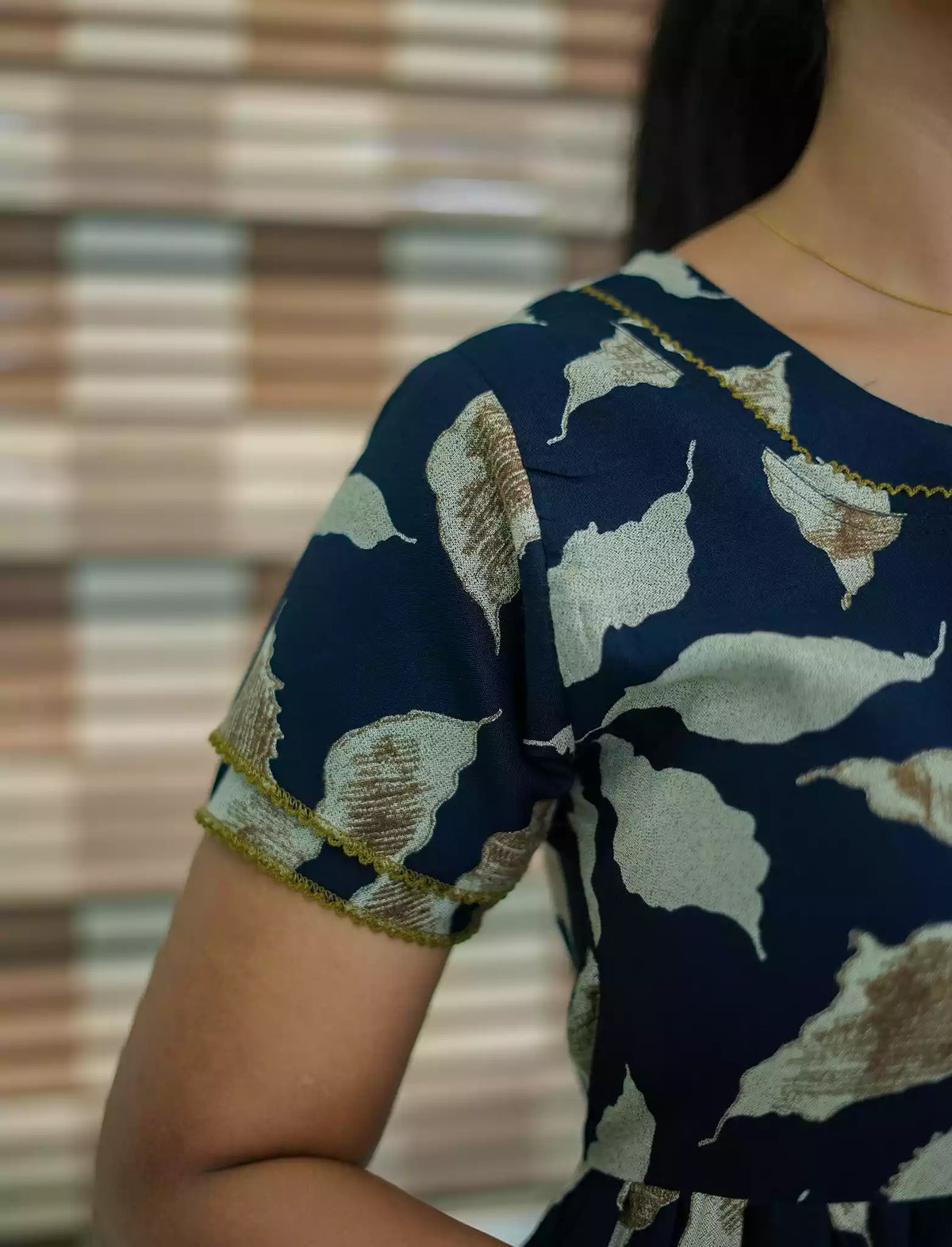 Alpine Tropical Leaf Print 3 Layer Frock with Back Tie - Mangai Nighties