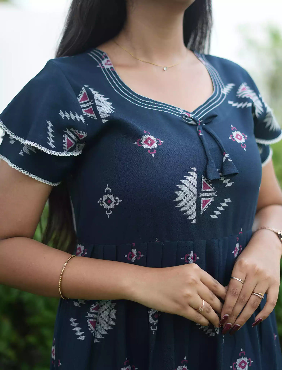 Alpine Geometric Print 3 Layer Frock - Mangai Nighties