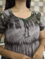 Alpine Leaf Print 3 Layer Frock | Back Tie - Mangai Nighties