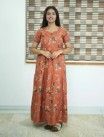 Alpine Floral Print 3 Layer Full Frock with Back Tie - Mangai Nighties
