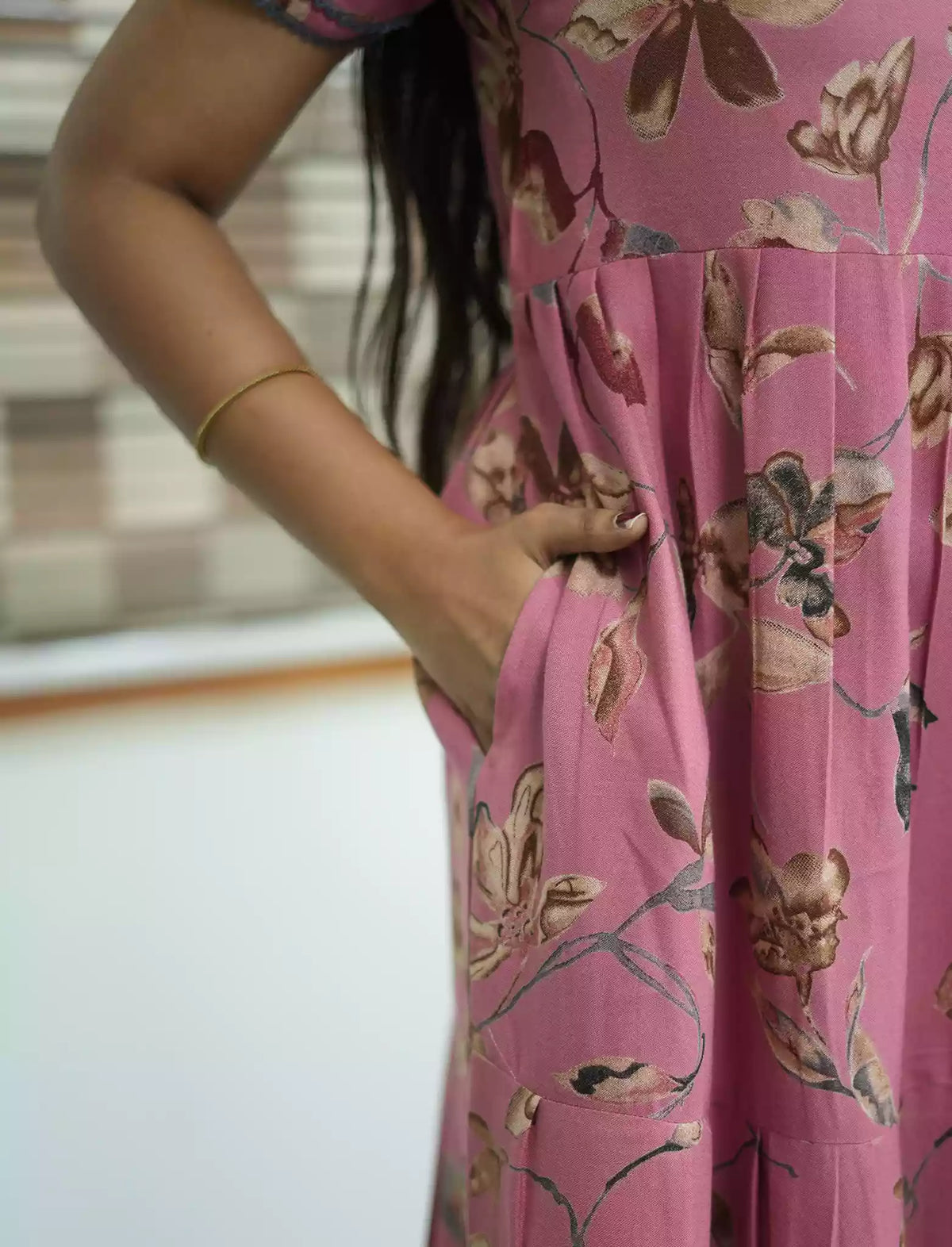 Alpine Floral Print 3 Layer Full Frock with Back Tie - Mangai Nighties