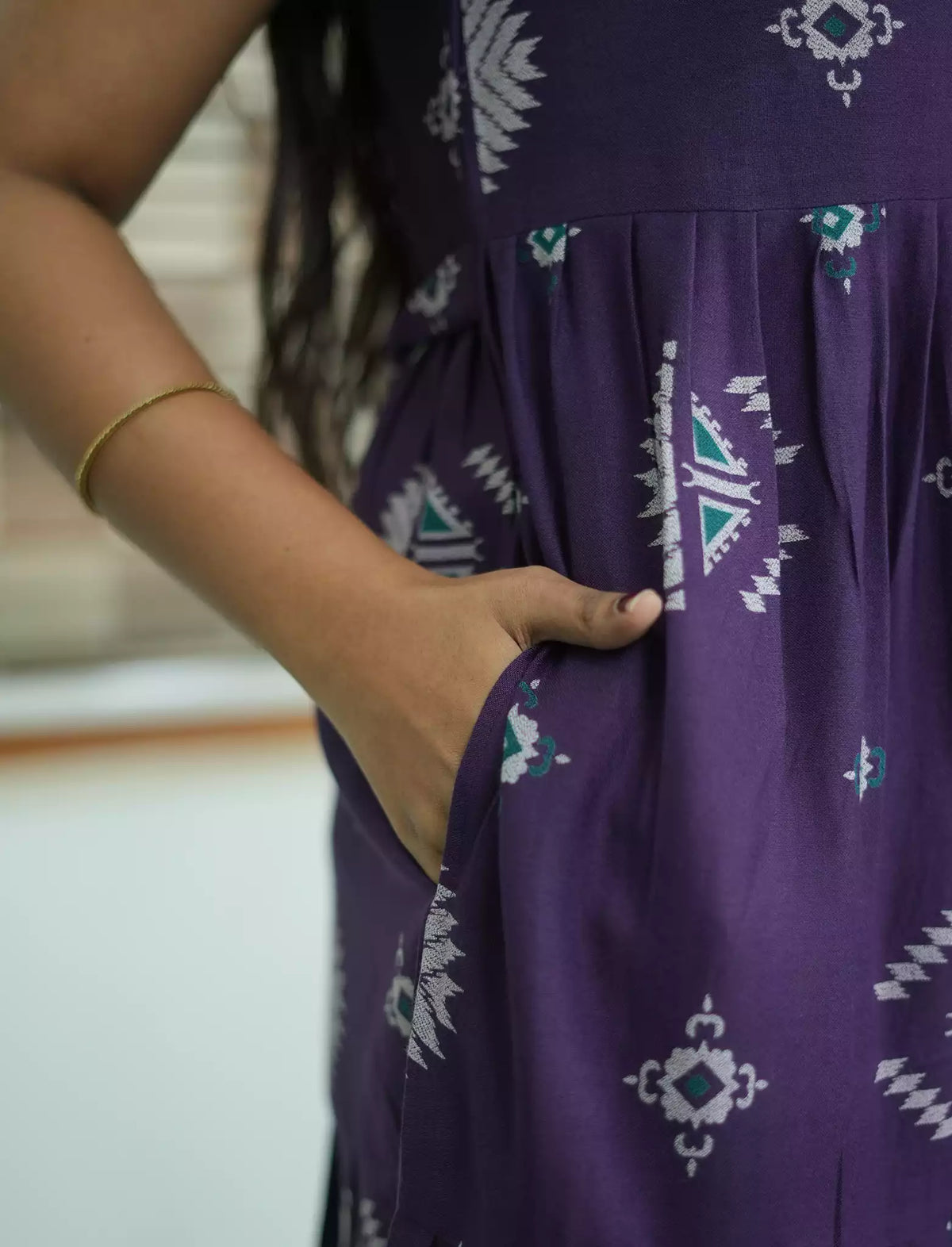Alpine Geometric Print 3 Layer Frock - Mangai Nighties