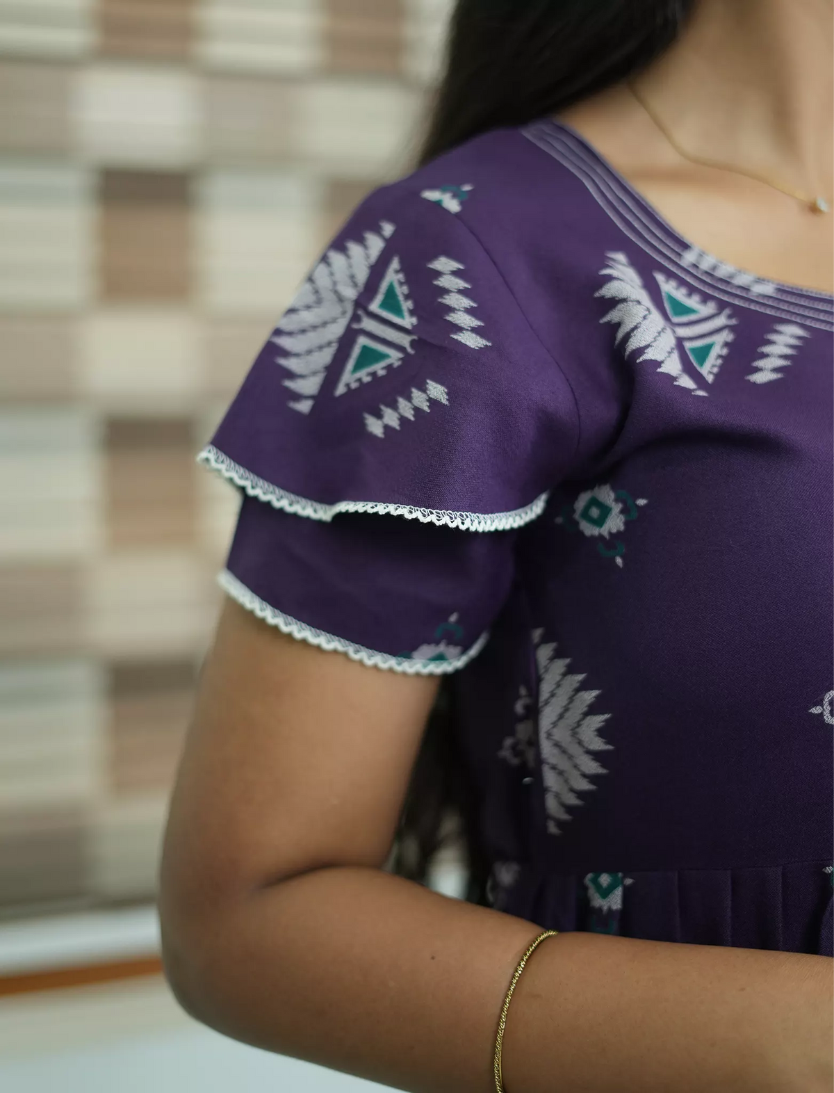 Alpine Geometric Print 3 Layer Frock - Mangai Nighties