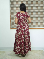 Alpine Tropical Leaf Print 3 Layer Frock with Back Tie - Mangai Nighties