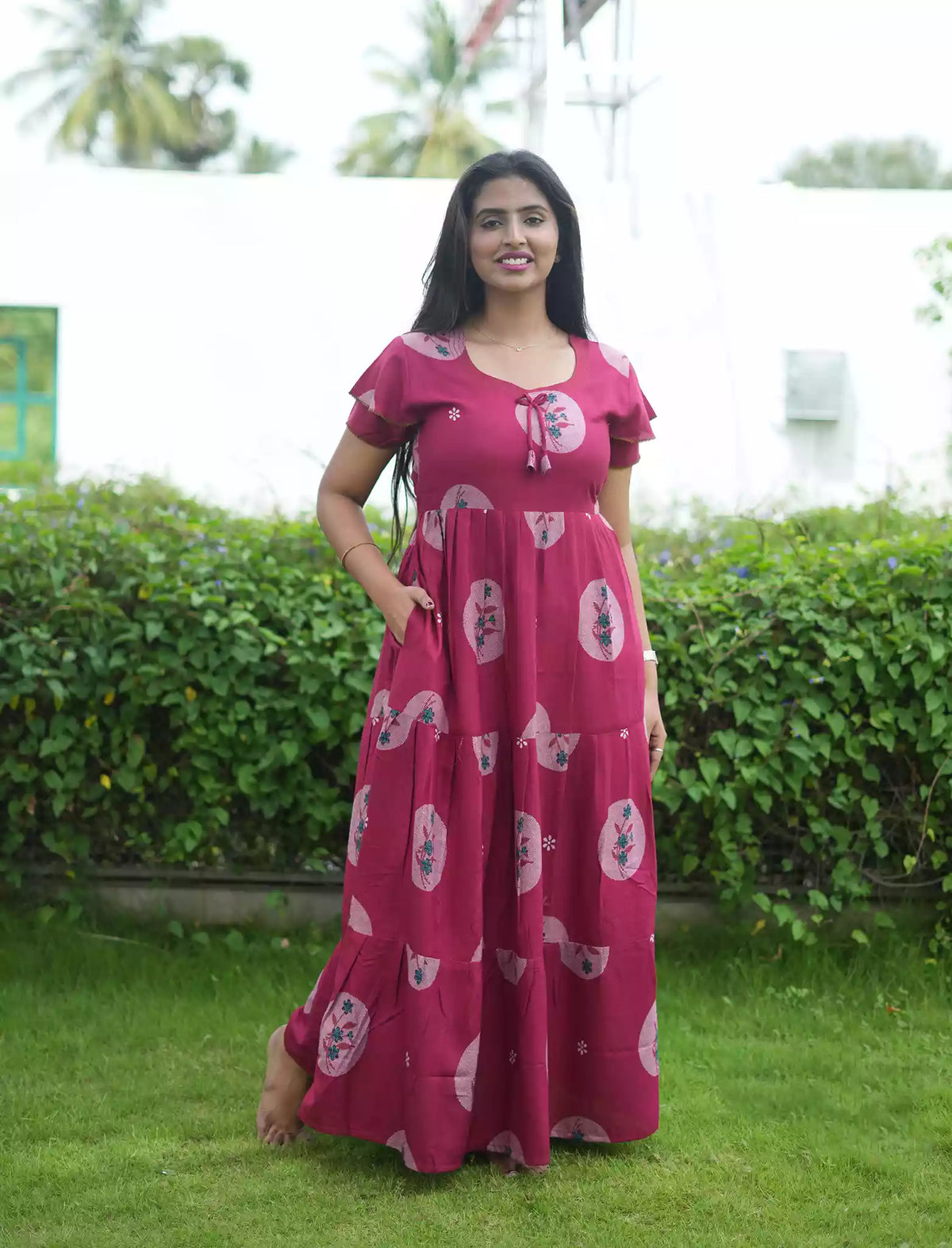 Alpine Circular Floral Print 3 Layer Frock - Mangai Nighties