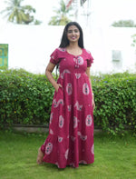 Alpine Circular Floral Print 3 Layer Frock - Mangai Nighties