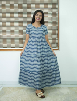 Alpine Wave Print 3 Layer Frock with Back Tie - Mangai Nighties
