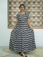 Alpine Wave Print 3 Layer Frock with Back Tie - Mangai Nighties